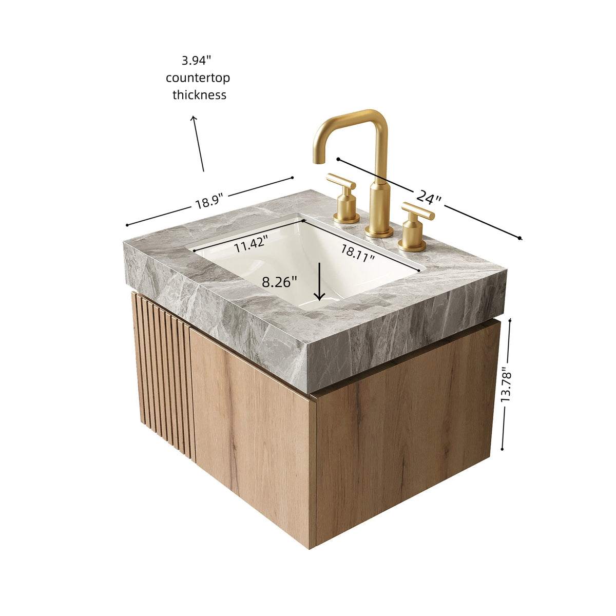 Light Gray Bathroom Vanity with Sink - 24" Storage Cabinet
