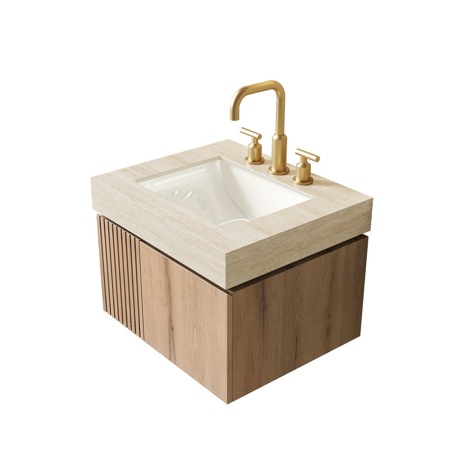 MURI 24" Bathroom Vanity & Sink - Beige, White Oak