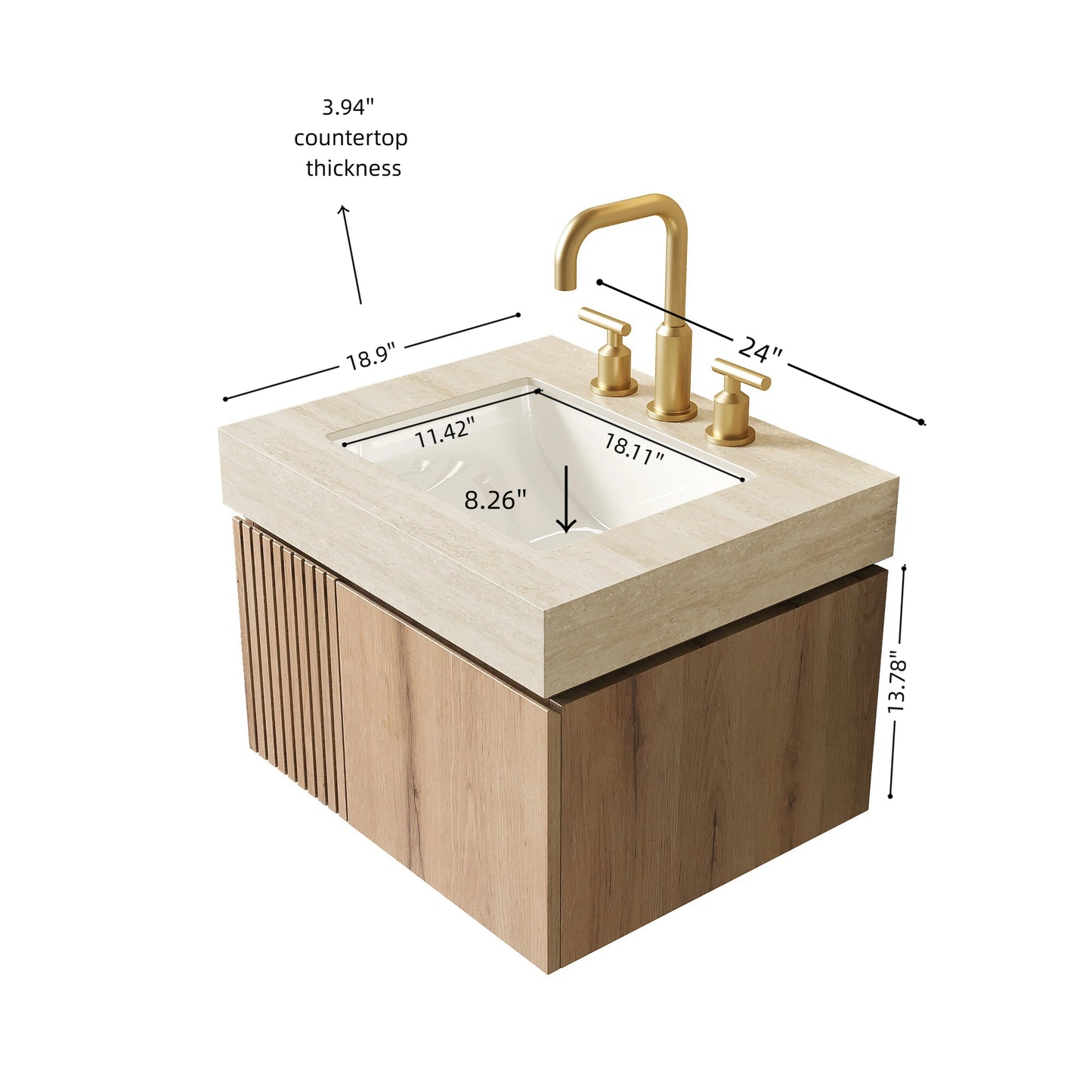 MURI 24" Bathroom Vanity & Sink - Beige, White Oak