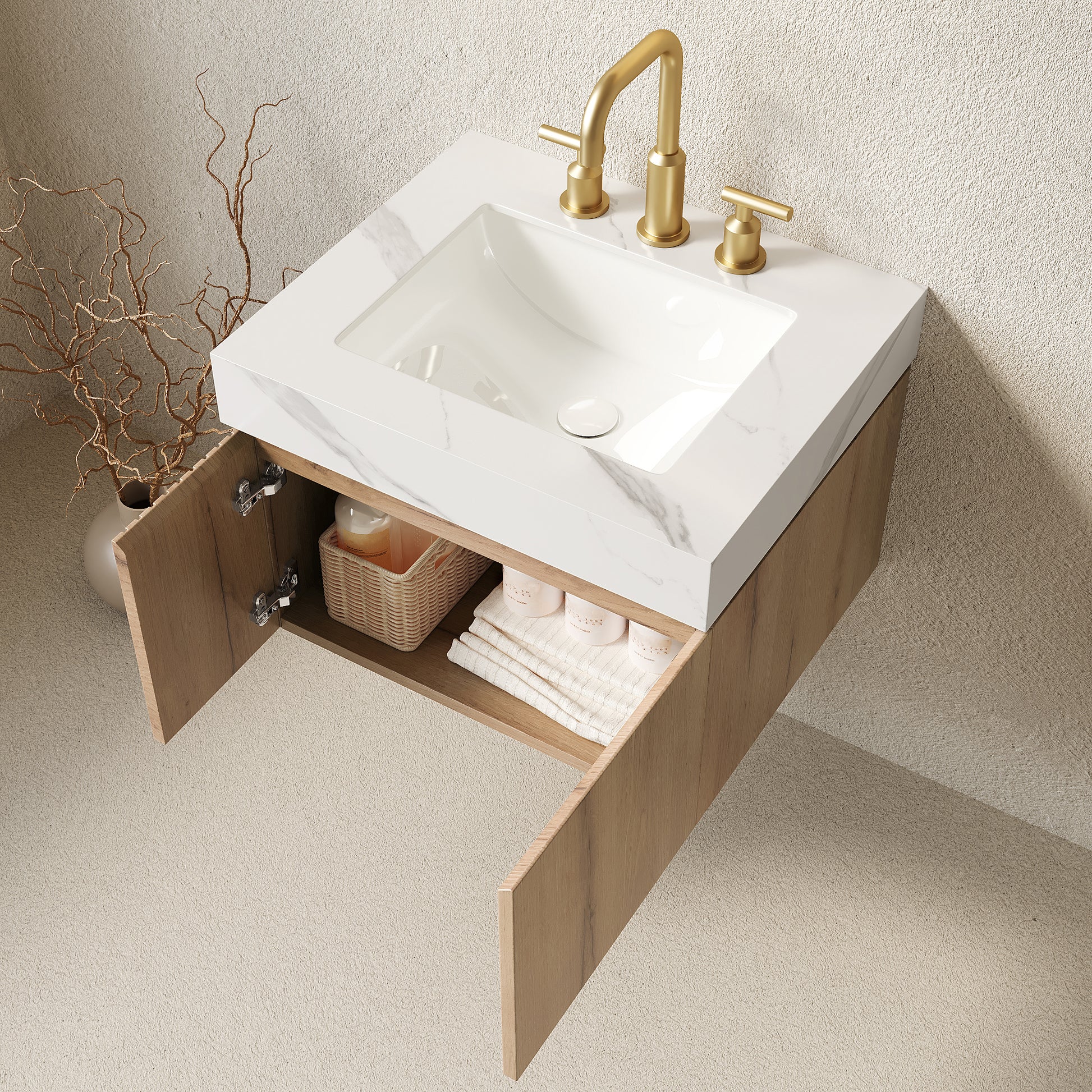 MURI 24" Bathroom Vanity & Sink - Carrara White Sintered Stone