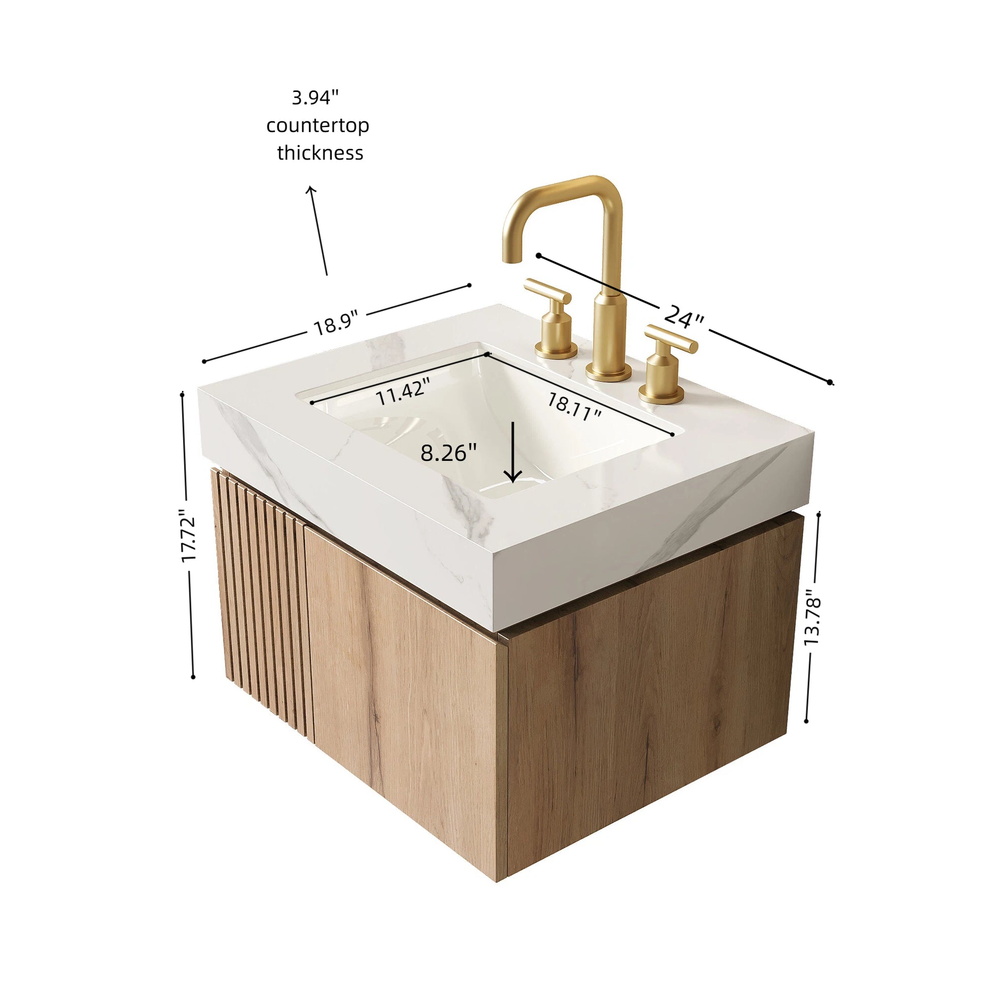 MURI 24" Bathroom Vanity & Sink - Carrara White Sintered Stone