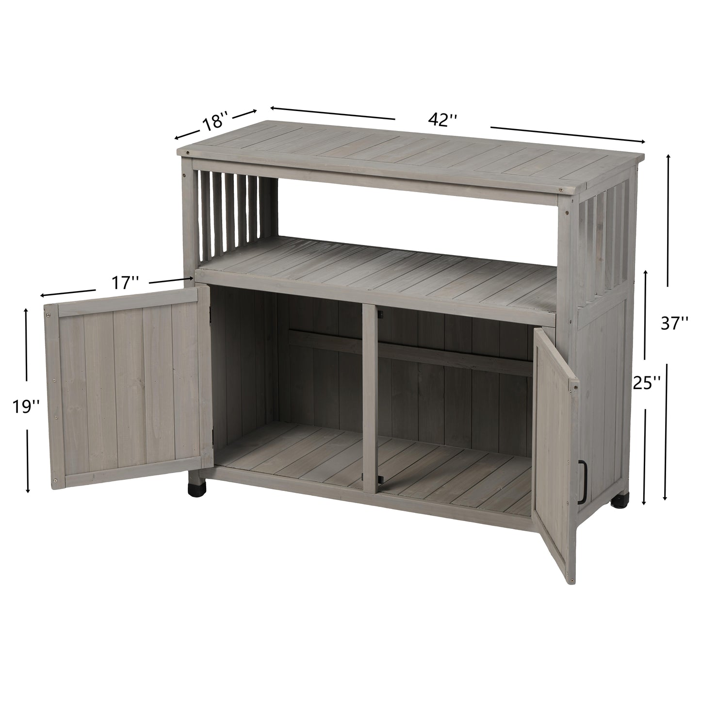 Grey Solid Wood Patio Storage Cabinet - 42" x 18"