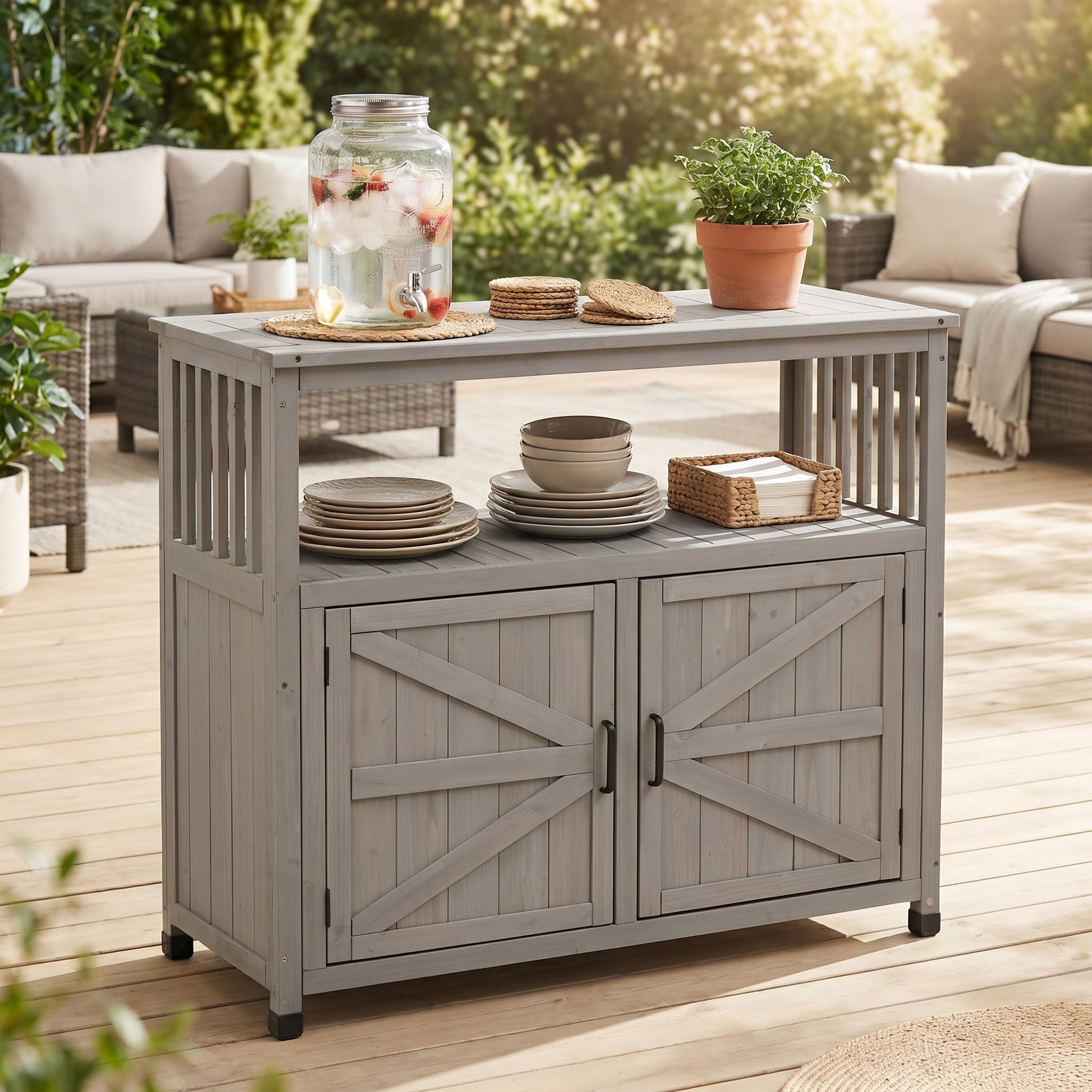 Grey Solid Wood Patio Storage Cabinet - 42" x 18"