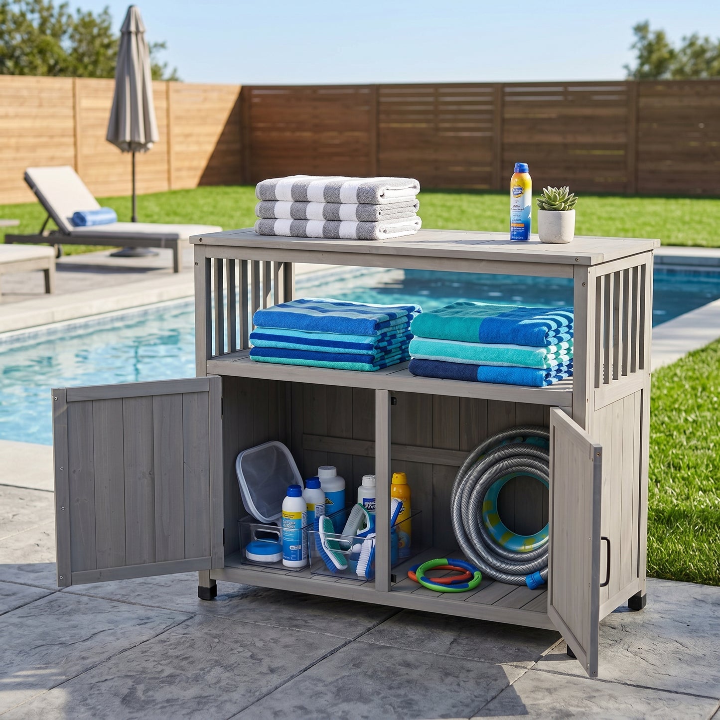 Grey Solid Wood Patio Storage Cabinet - 42" x 18"