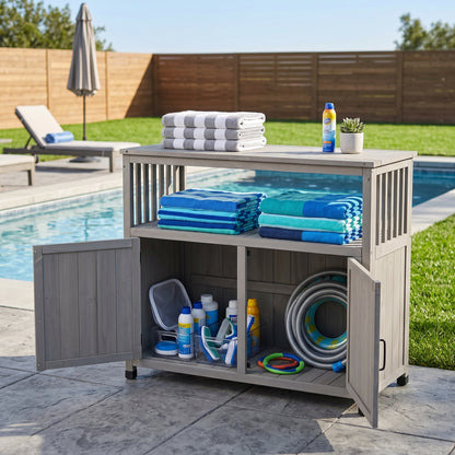 Grey Solid Wood Patio Storage Cabinet - 42" x 18"