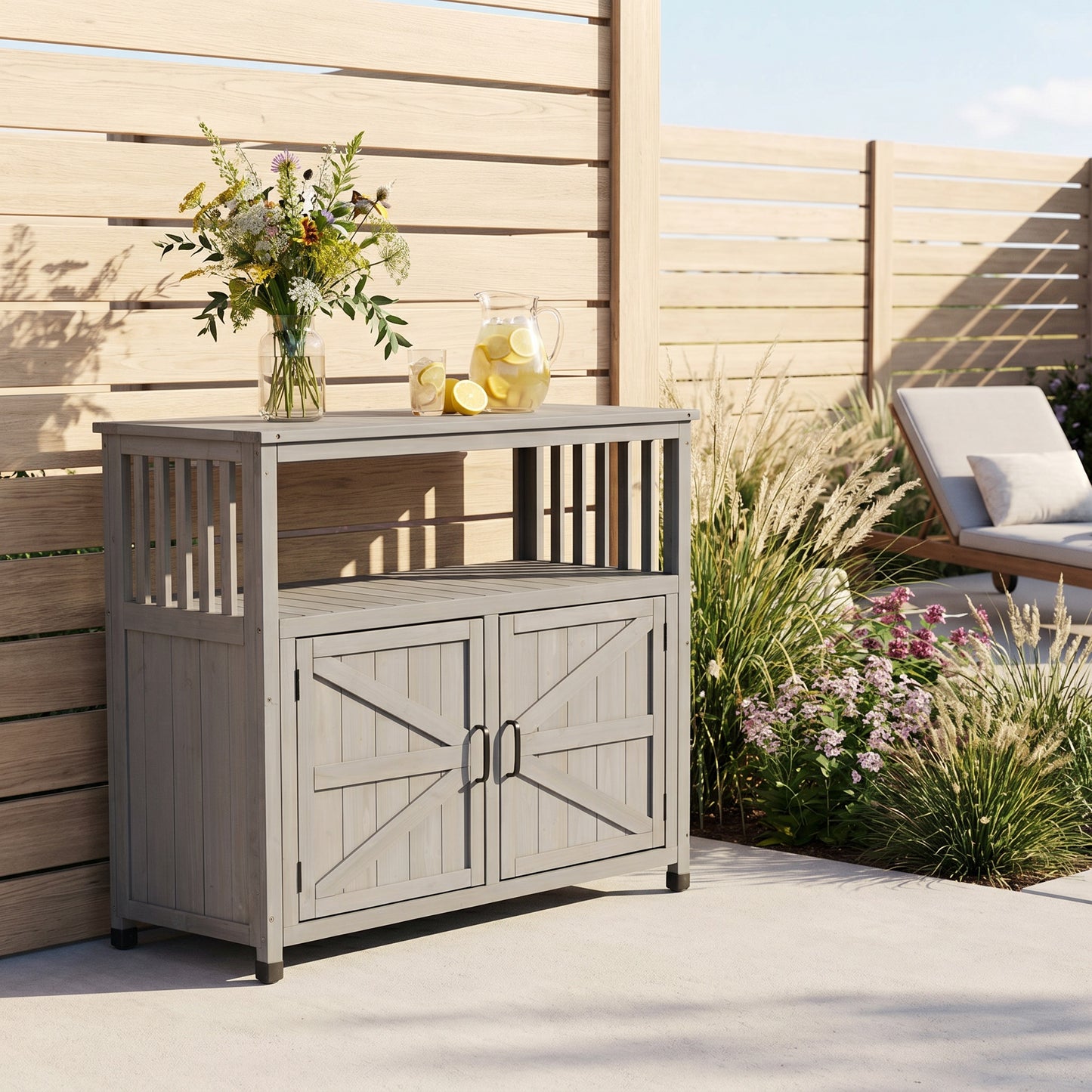 Grey Solid Wood Patio Storage Cabinet - 42" x 18"