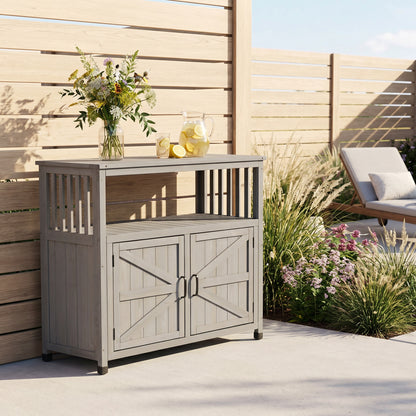 Grey Solid Wood Patio Storage Cabinet - 42" x 18"