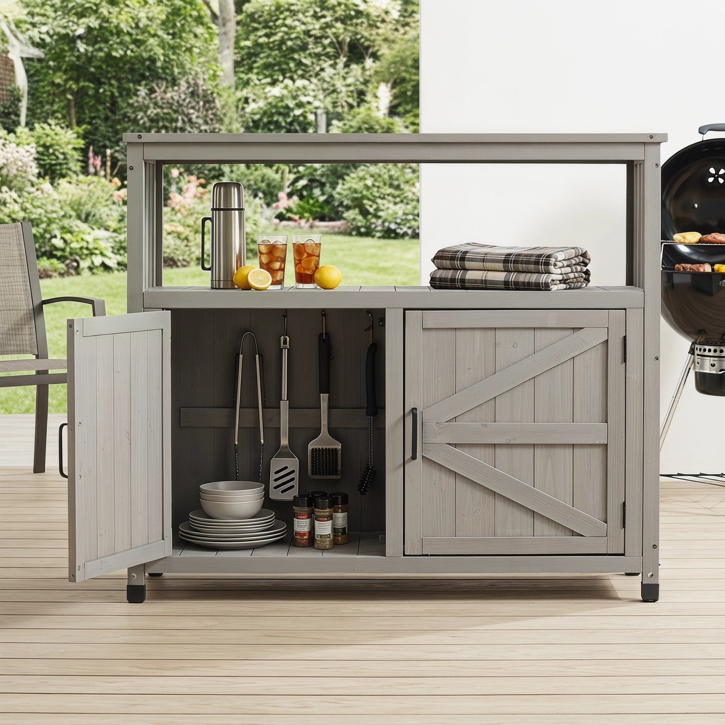 Grey Solid Wood Patio Storage Cabinet - 42" x 18"
