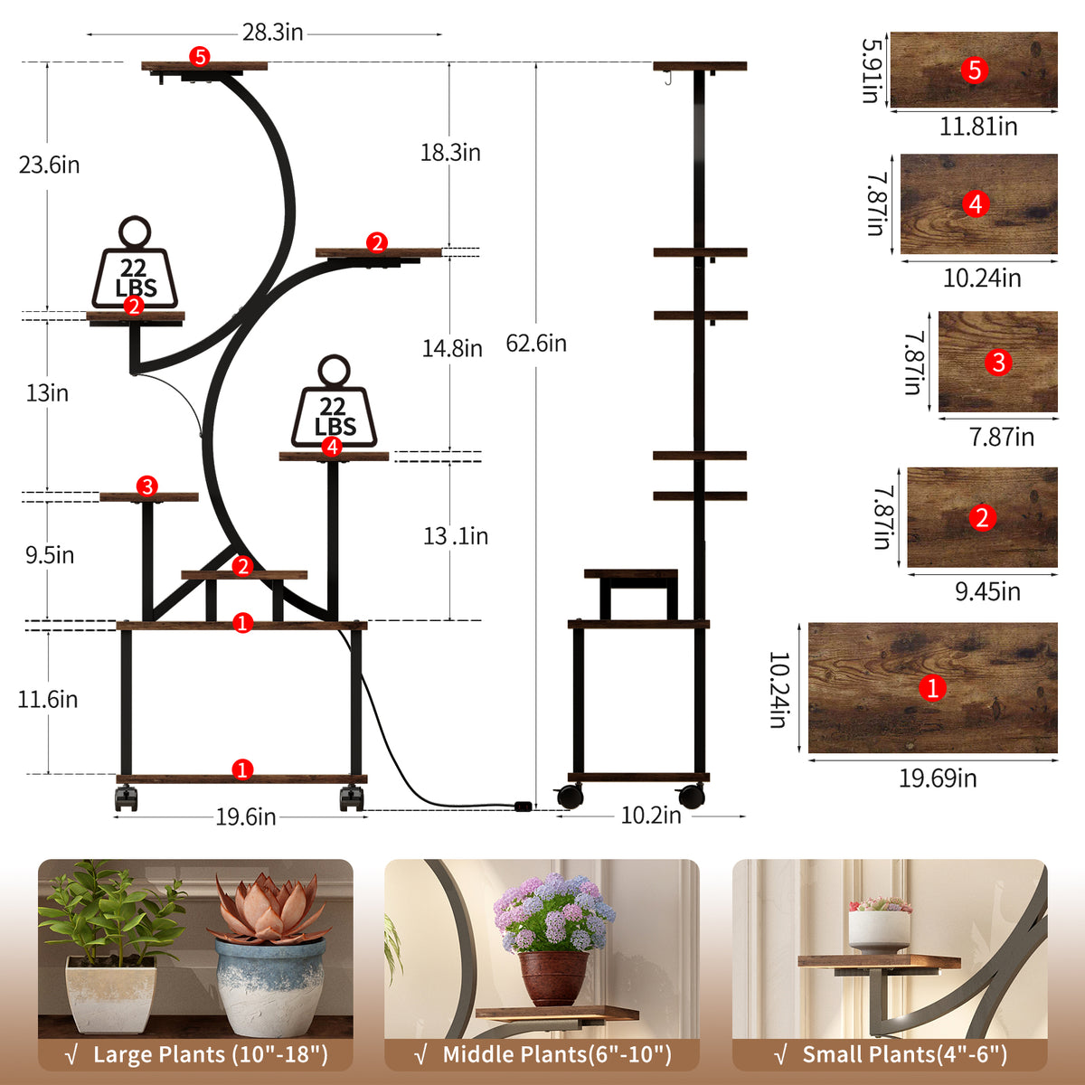 8 Tier S-Shaped Plant Stand with Grow Lights for Indoor Gardening for Living Room