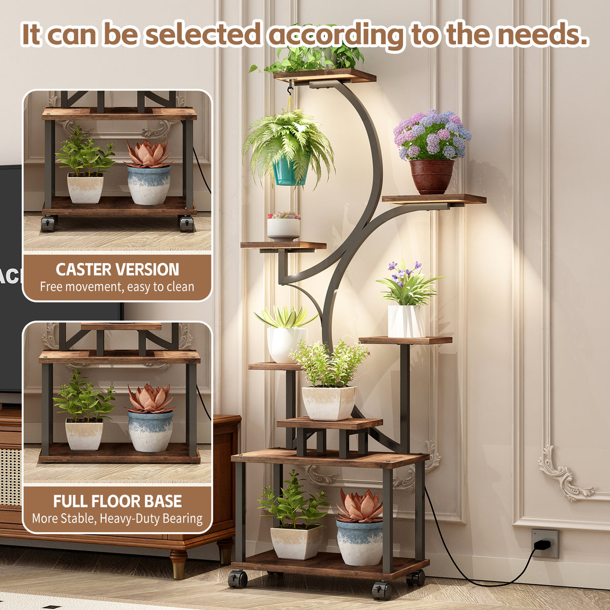 8 Tier S-Shaped Plant Stand with Grow Lights for Indoor Gardening for Living Room