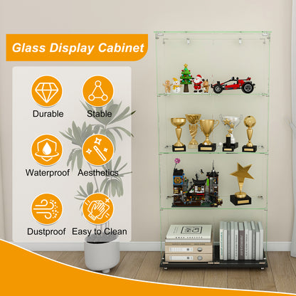 Black MDF Display Cabinet - 4 Tier Glass Showcase for Living Room