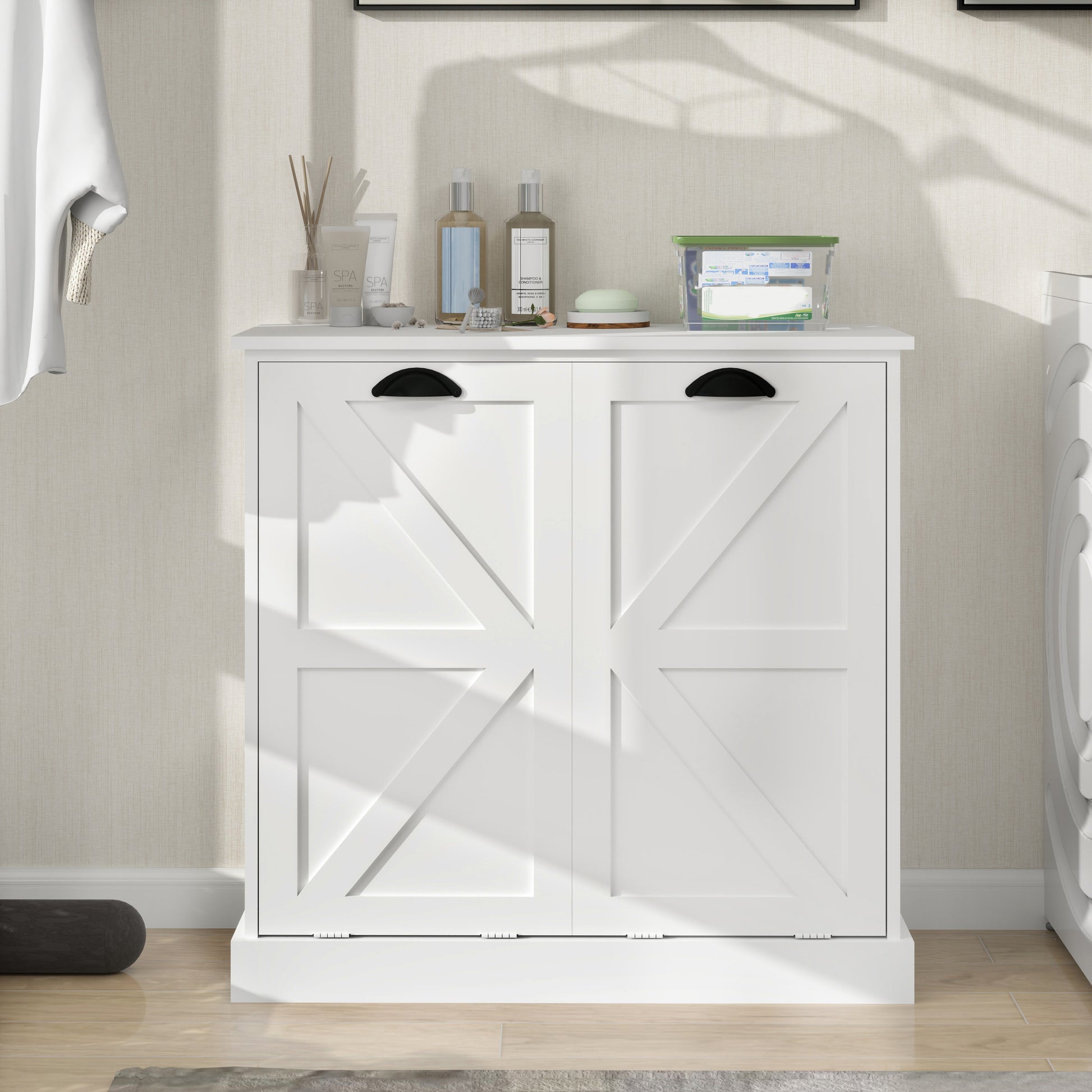 White MDF Laundry Sorter Cabinet - 31.5" Wide for Living Room
