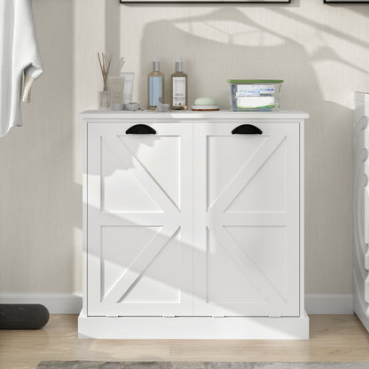 White MDF Laundry Sorter Cabinet - 31.5" Wide for Living Room