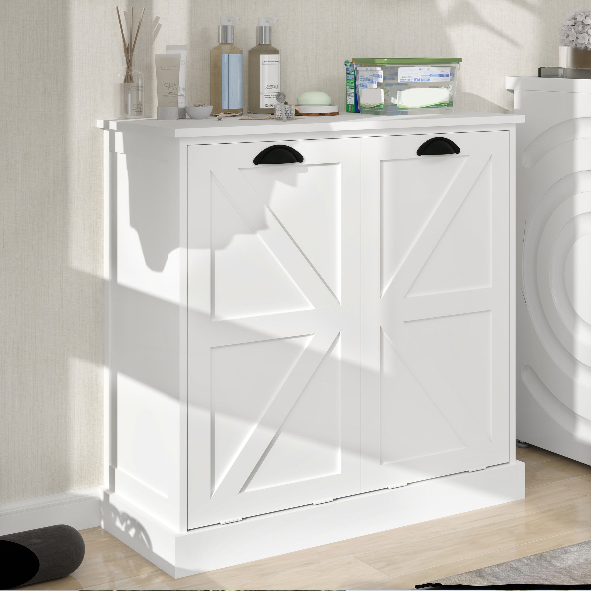White MDF Laundry Sorter Cabinet - 31.5" Wide for Living Room