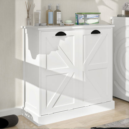 White MDF Laundry Sorter Cabinet - 31.5" Wide for Living Room