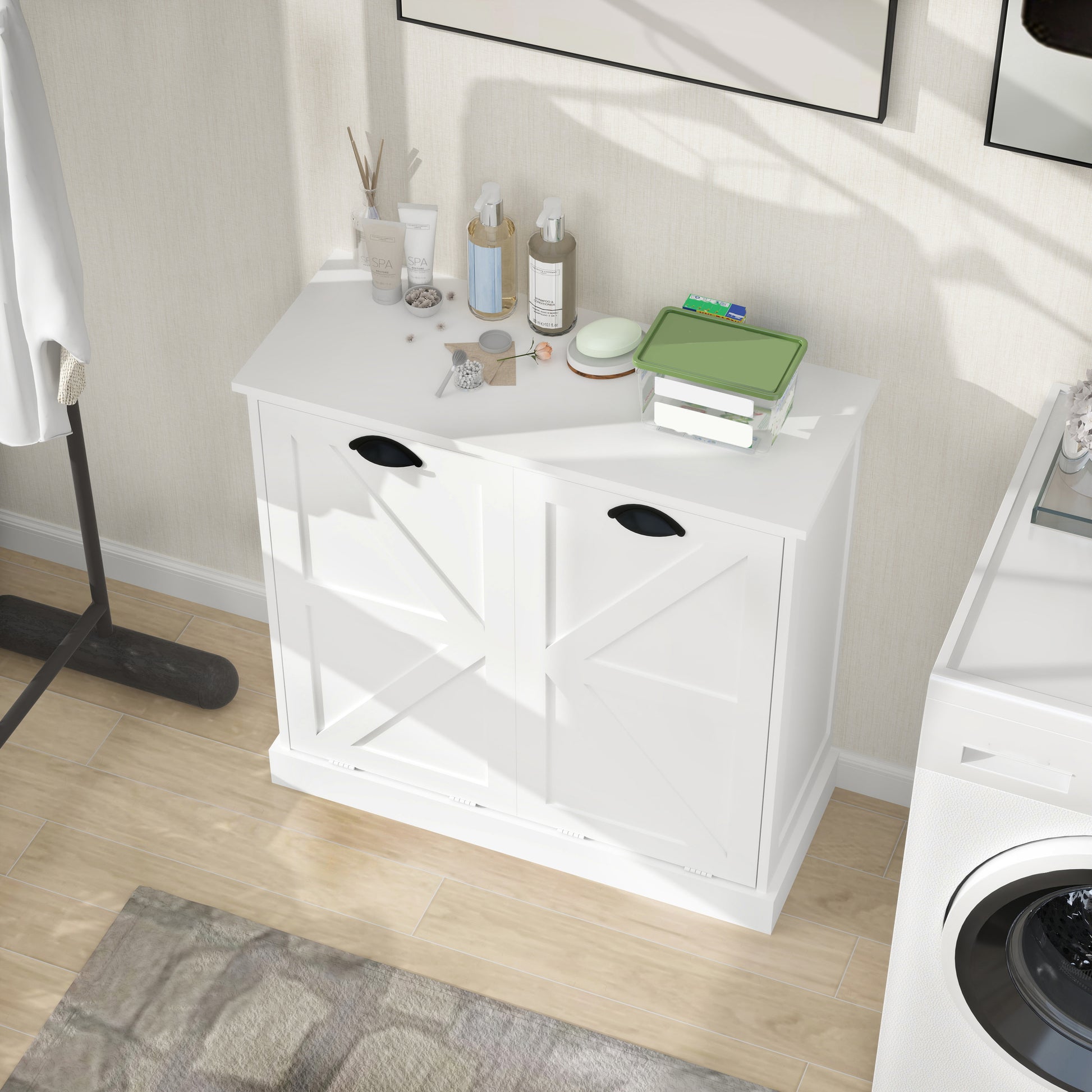 White MDF Laundry Sorter Cabinet - 31.5" Wide for Living Room