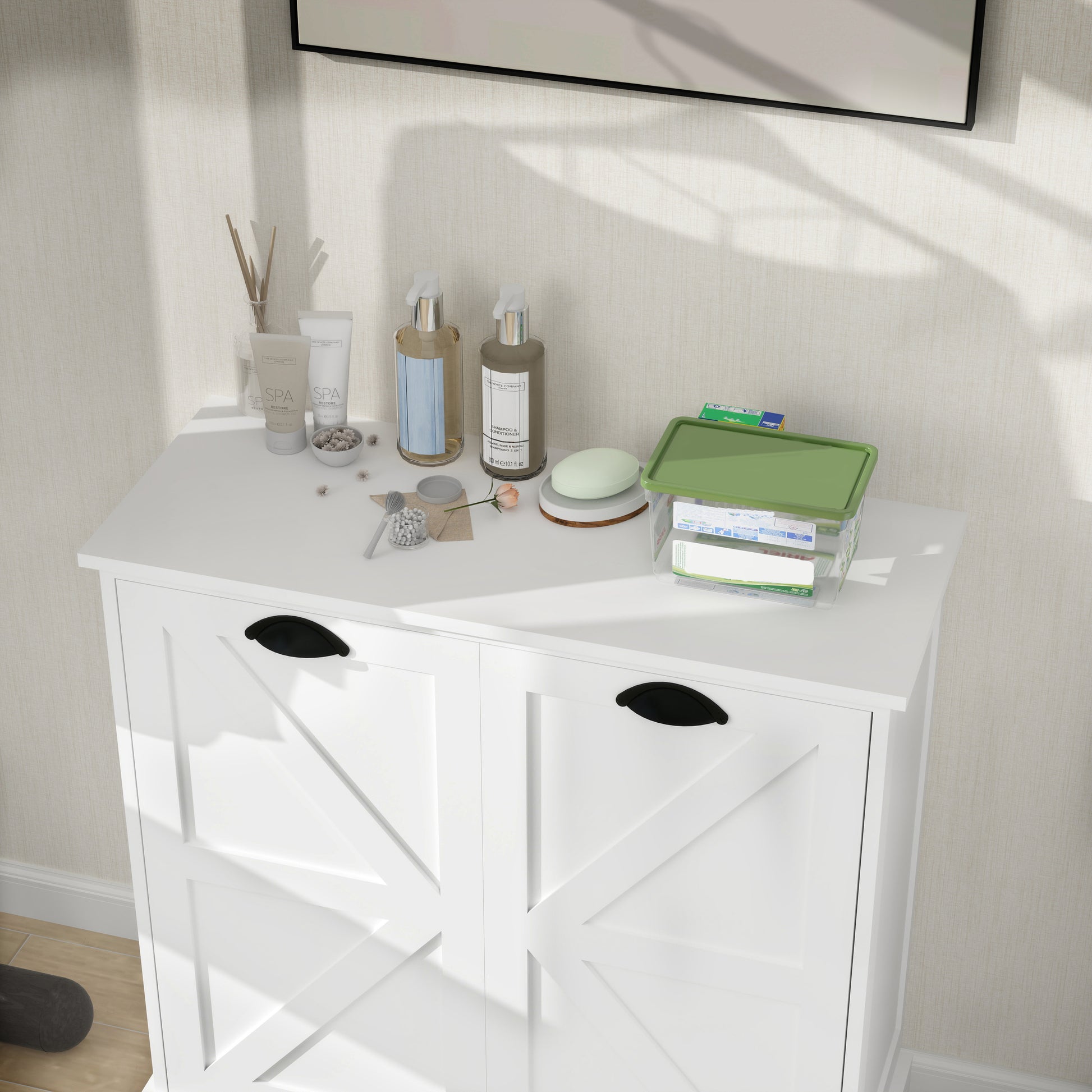 White MDF Laundry Sorter Cabinet - 31.5" Wide for Living Room