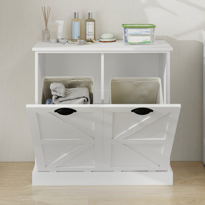 White MDF Laundry Sorter Cabinet - 31.5" Wide for Living Room