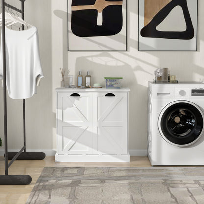 White MDF Laundry Sorter Cabinet - 31.5" Wide for Living Room