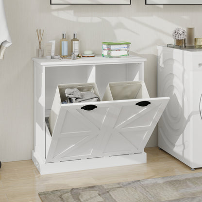 White MDF Laundry Sorter Cabinet - 31.5" Wide for Living Room