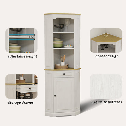 68 Inch White Corner Cabinet - Storage Cabinet with Drawer & Shelves for Living Room