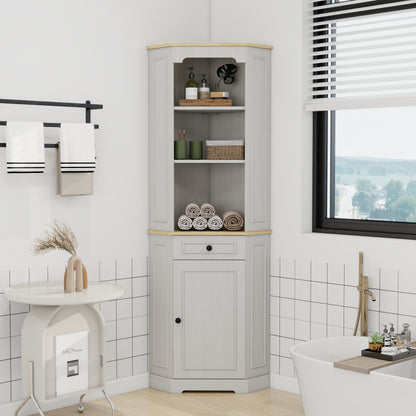 68 Inch White Corner Cabinet - Storage Cabinet with Drawer & Shelves for Living Room