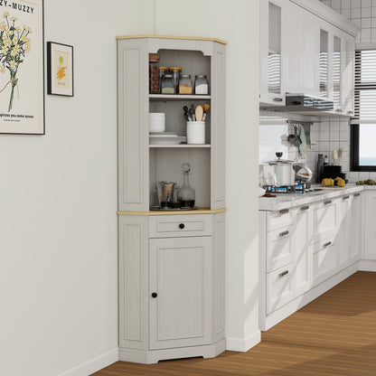 68 Inch White Corner Cabinet - Storage Cabinet with Drawer & Shelves for Living Room