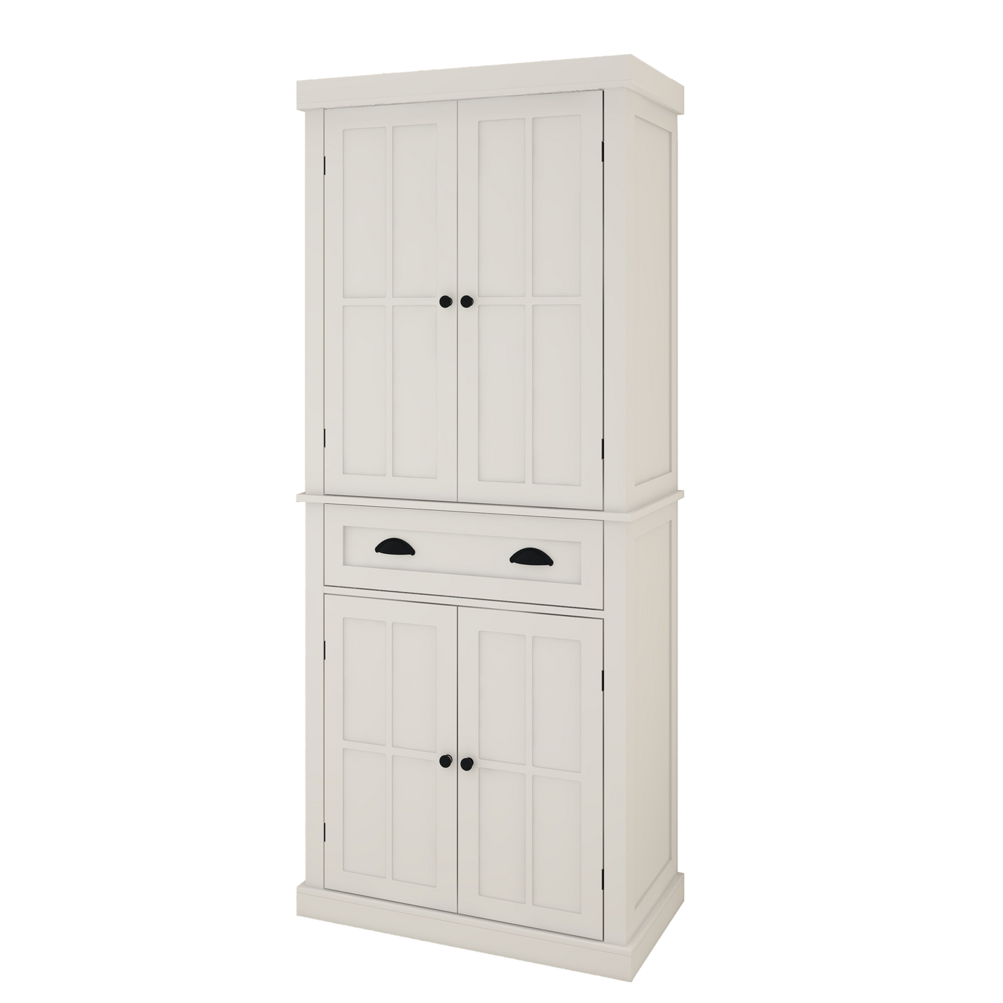 71" White Kitchen Pantry Cabinet - 4 Doors, Drawer & Adjustable Shelves