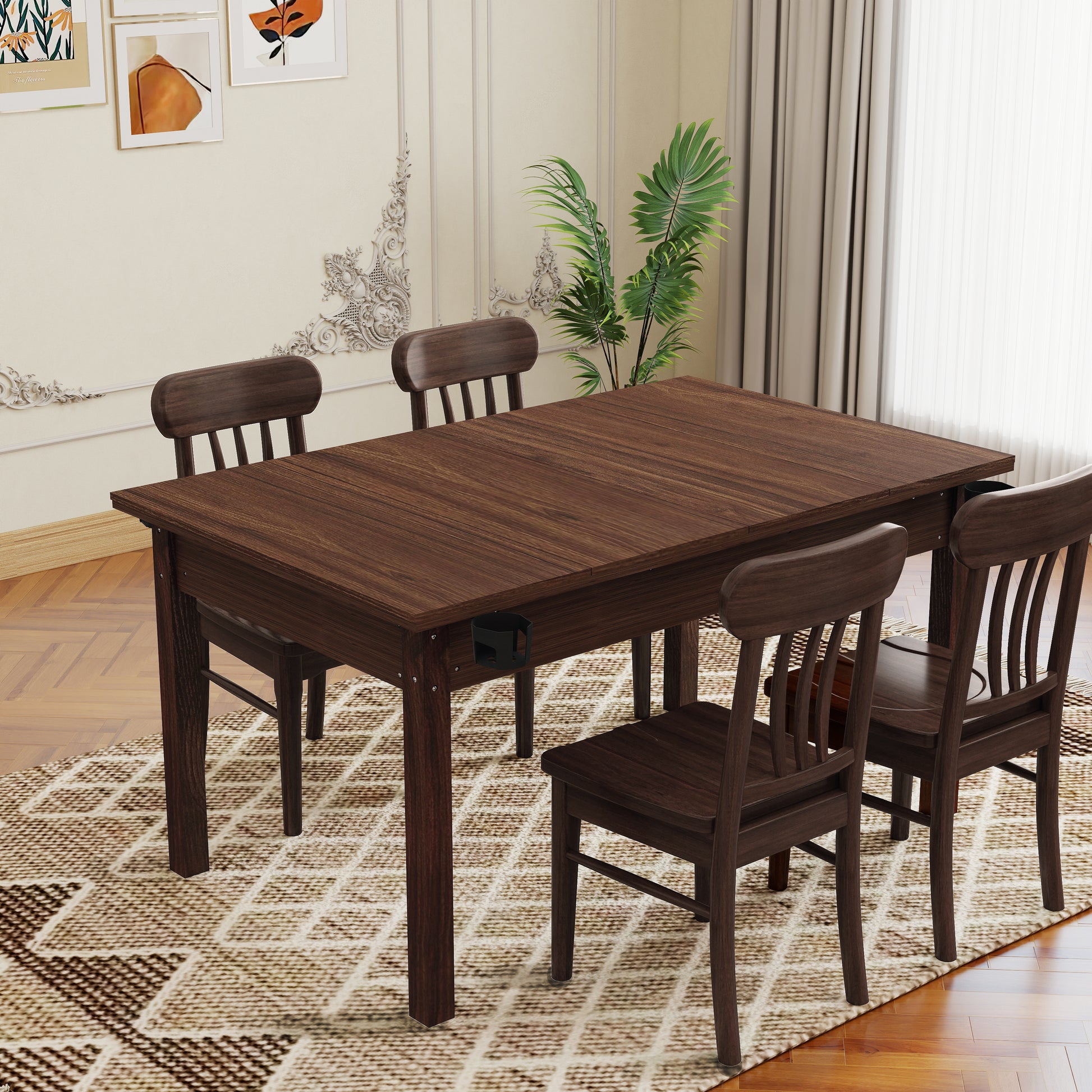 63" Board Game Table - Rustic Brown for Gaming & Dining