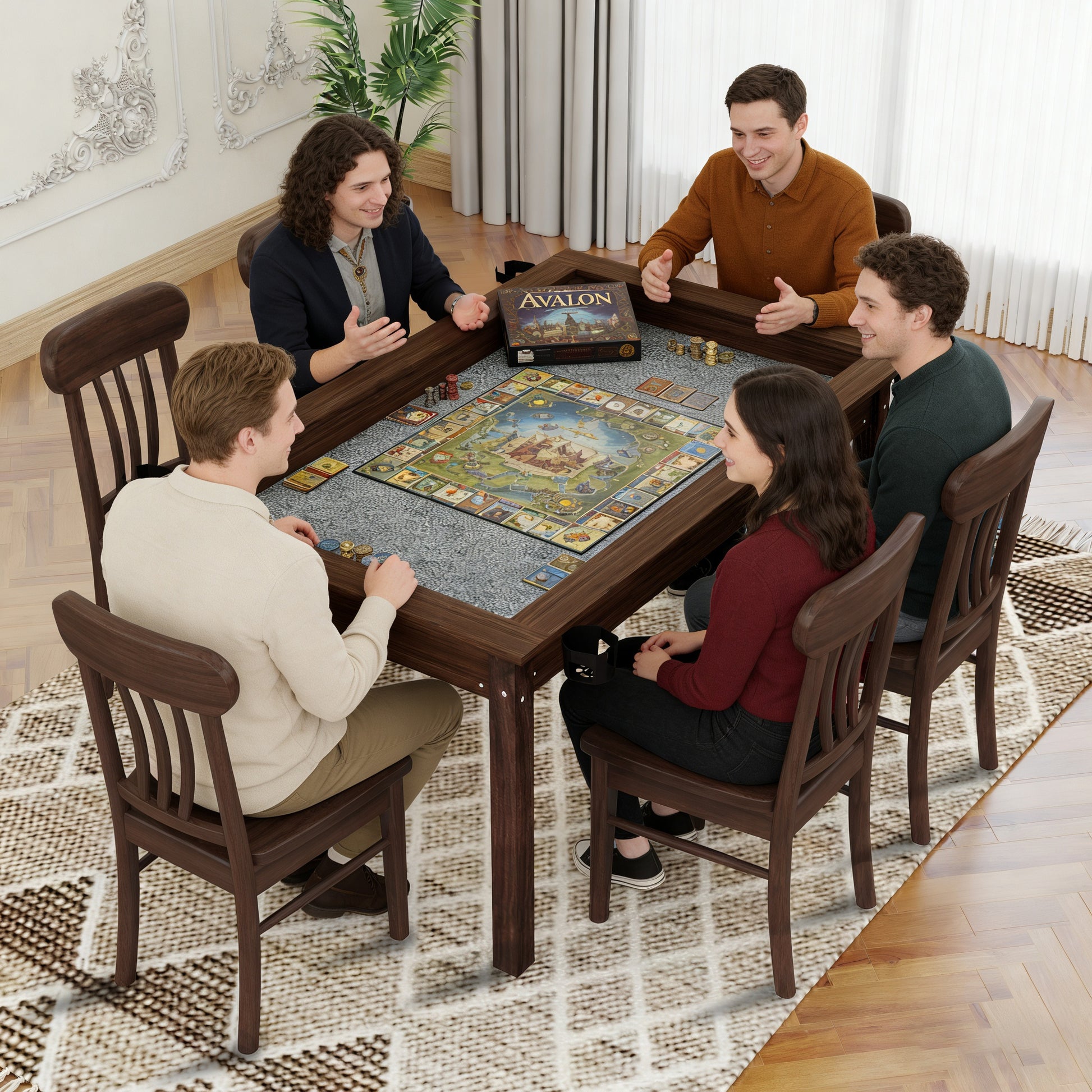 63" Board Game Table - Rustic Brown for Gaming & Dining