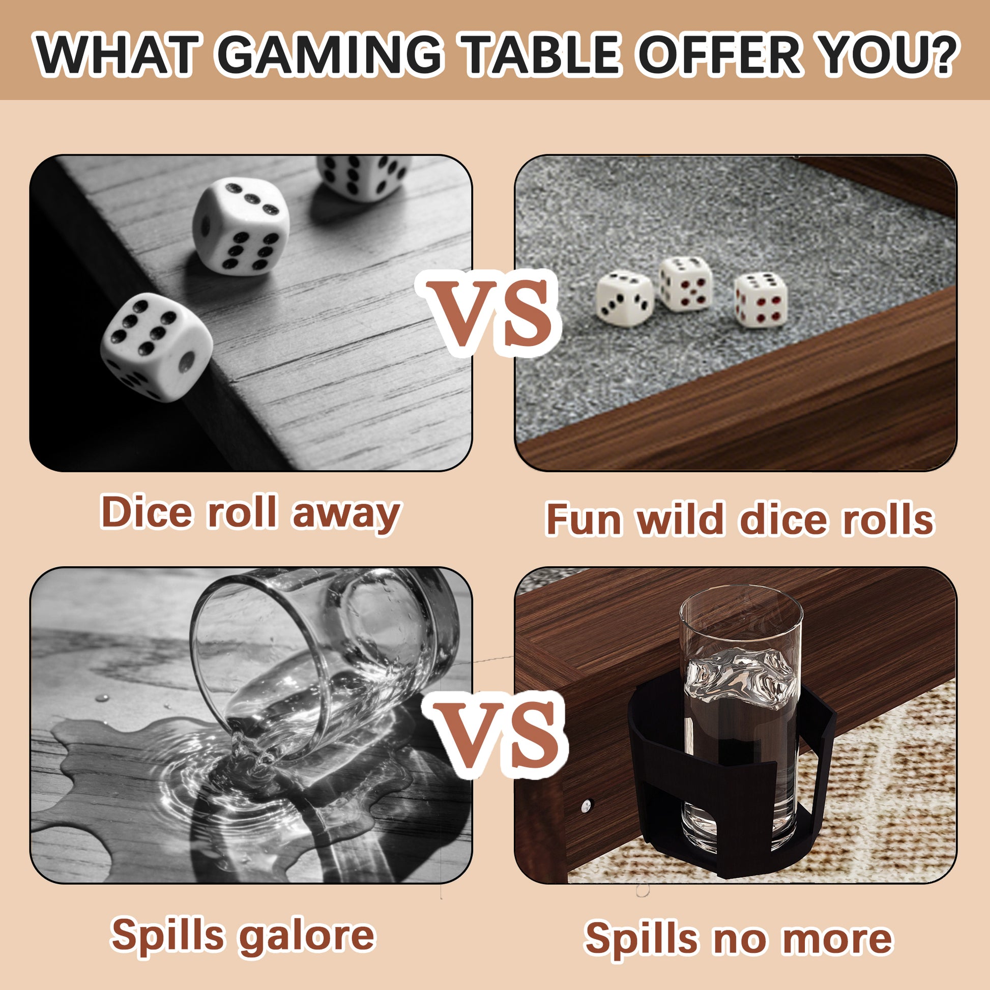 63" Board Game Table - Rustic Brown for Gaming & Dining