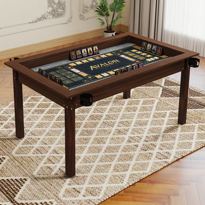 63" x 40" Board Game Table with Removable Table Top for 4–6 Players, Gaming and Dining Table with Solid Wood Legs, Non-Slip Play Mat, Rotating Cup Holders-Rustic Brown