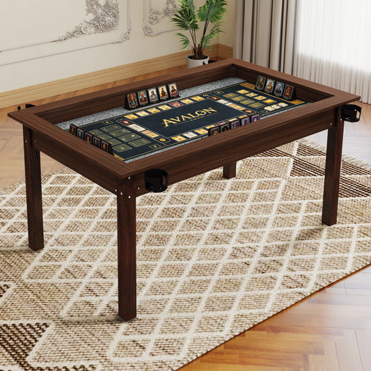 63" x 40" Board Game Table with Removable Table Top for 4–6 Players, Gaming and Dining Table with Solid Wood Legs, Non-Slip Play Mat, Rotating Cup Holders-Rustic Brown