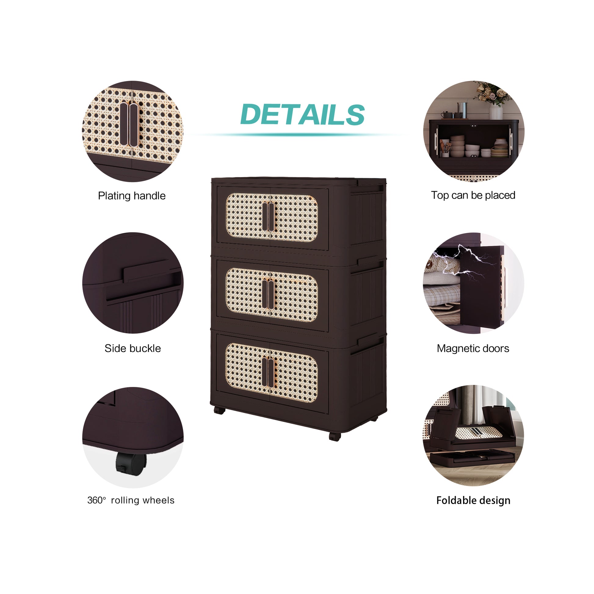 Brown Plastic Folding Storage Cabinet - 5 Tier for Living Room