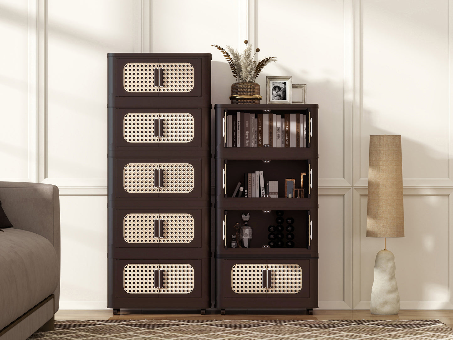Brown Plastic Folding Storage Cabinet - 5 Tier for Living Room