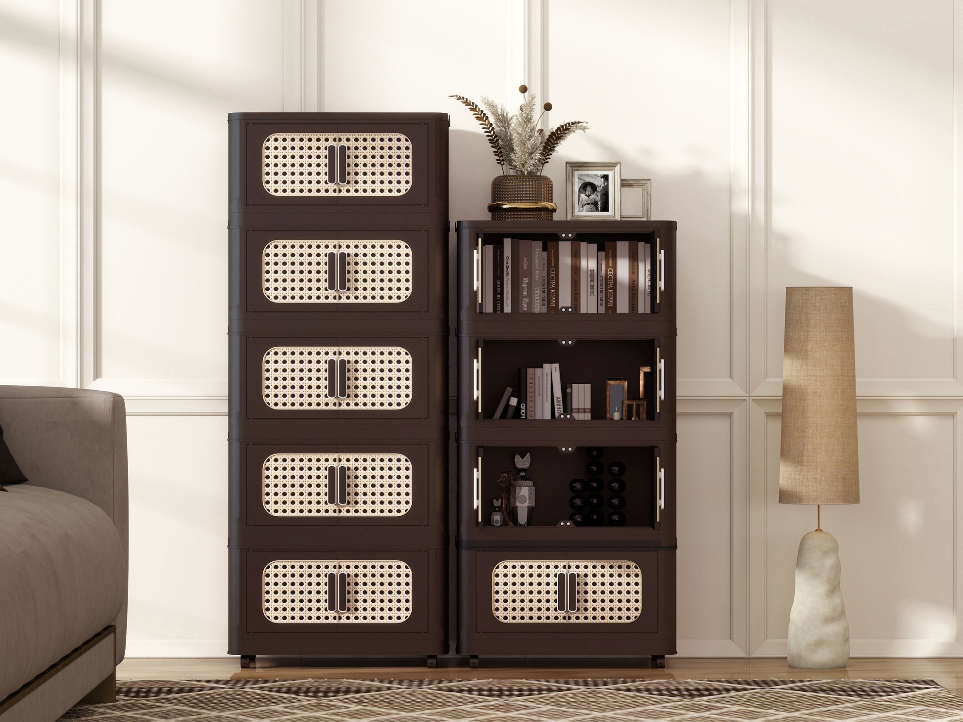 Brown Plastic Folding Storage Cabinet - 5 Tier for Living Room