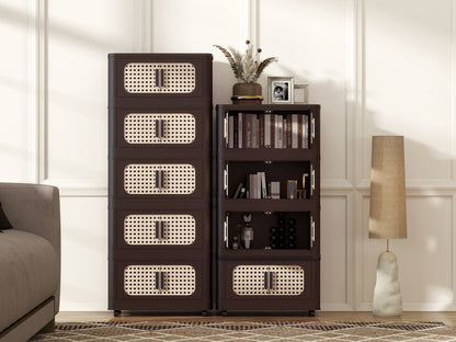 Brown Plastic Folding Storage Cabinet - 5 Tier for Living Room