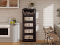 Retro Brown,20" Side Wide Folding Storage Cabinet ,5 Tiers,19.69"×11.81"×50.00",Collapsible Storage Bins with Magnetic Door, Plastic Storage Cabinet with Wheels