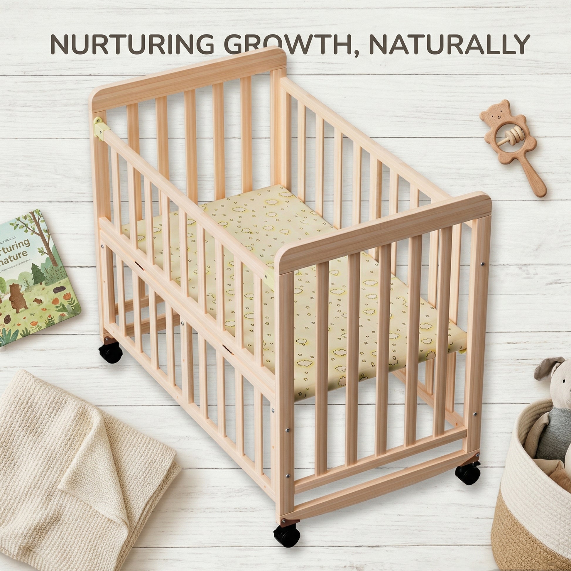 37" Natural Wood Pine Bassinet Bedside Sleeper - Youth Crib