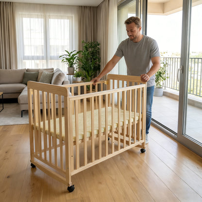 37" Natural Wood Pine Bassinet Bedside Sleeper - Youth Crib