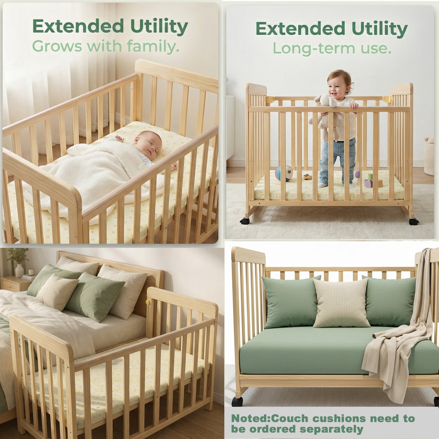 37" Natural Wood Pine Bassinet Bedside Sleeper - Youth Crib
