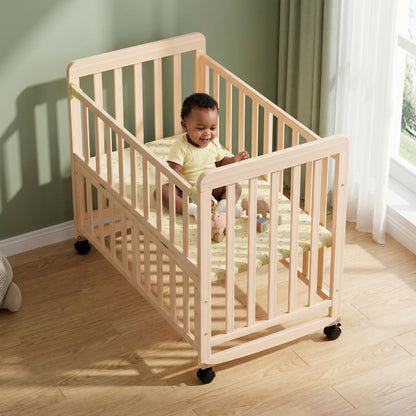 Baby Bassinets Bedside Sleeper - Portable Pine Wood Bedside Bassinet,3 Heights Small Mini Crib with 0.78 inch Mattress,Space-Saving Design Baby Crib for Newborns 0-36 Months