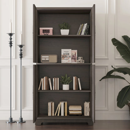 Dark Brown Engineered Wood Sideboard with Adjustable Shelves for Living Room