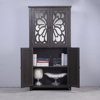 Dark Brown Engineered Wood Sideboard with Adjustable Shelves for Living Room