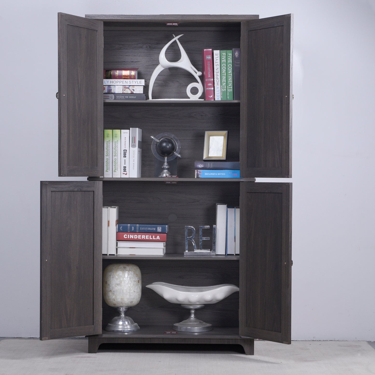 Dark Brown Engineered Wood Sideboard with Adjustable Shelves for Living Room