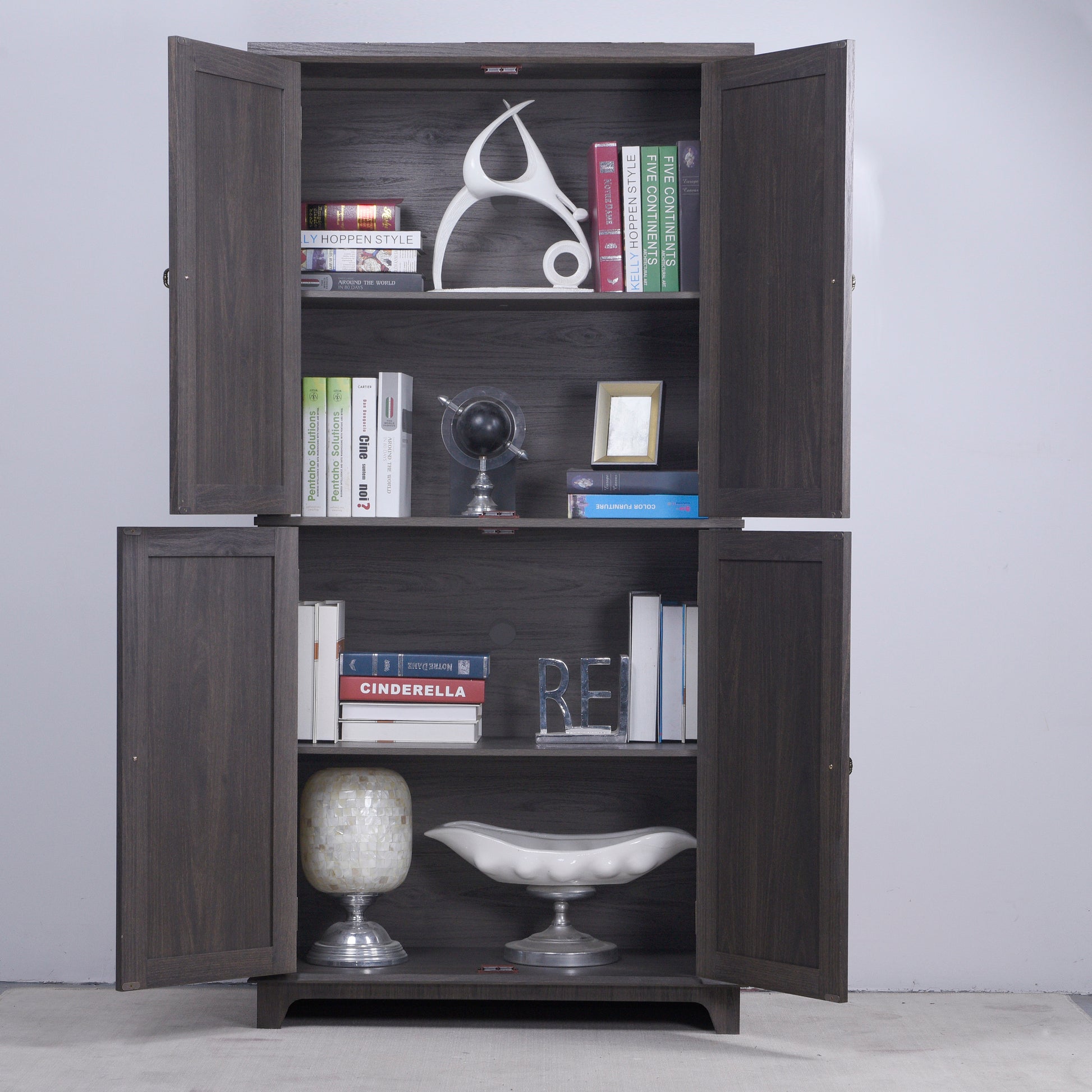 Dark Brown Engineered Wood Sideboard with Adjustable Shelves for Living Room