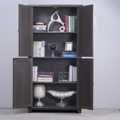 Dark Brown Engineered Wood Sideboard with Adjustable Shelves for Living Room