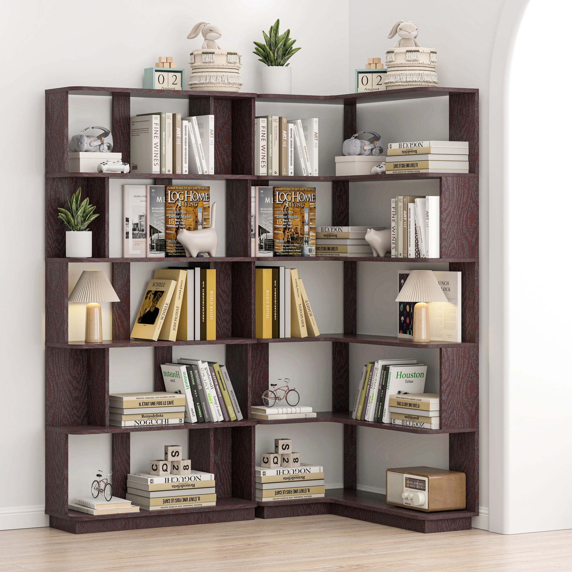 90 cm space saving corner bookshelf + 80 cm bookcase extendable free combination, set of 2 display shelf, Ox blood dark red color and other 4 colors for option, freely combined and matched furniture