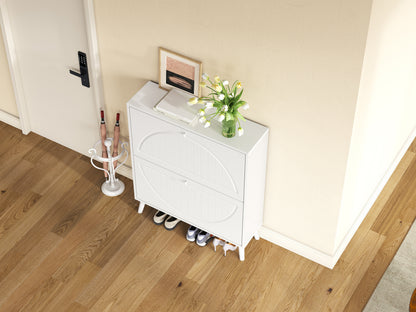 Space-Saving Tipping Bucket Cabinet - Ancient White MDF for Living Room