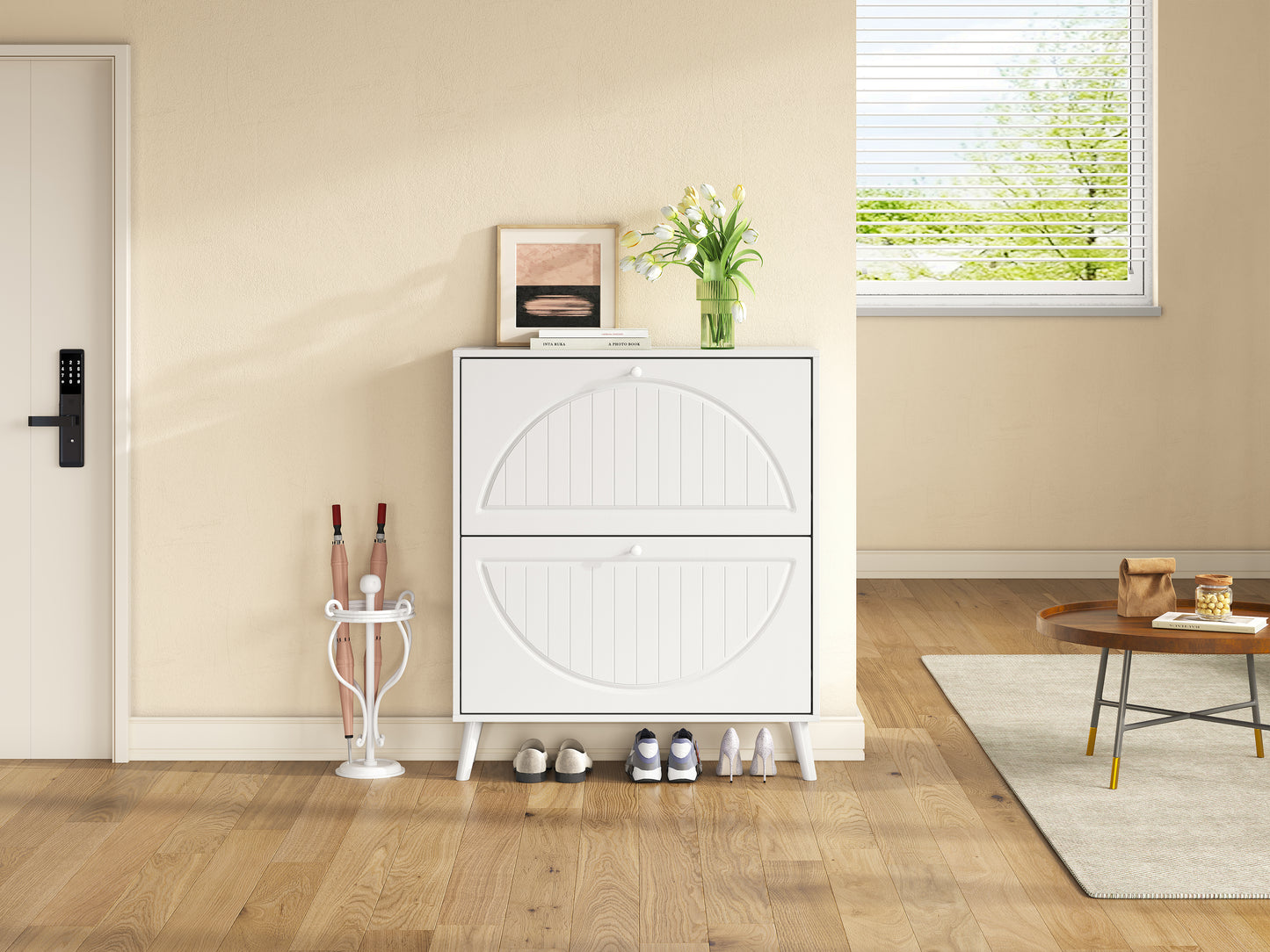 Space-Saving Tipping Bucket Cabinet - Ancient White MDF for Living Room
